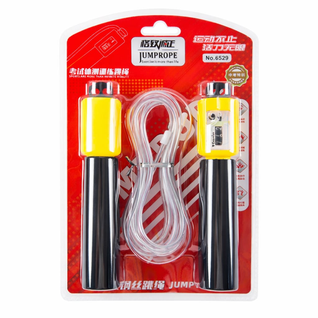 Free Jump rope with packaging featuring red and white design