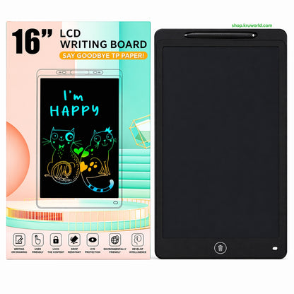 16-inch LCD writing board with packaging on a white background