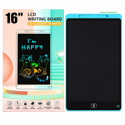 16-inch LCD writing board with packaging on a white background