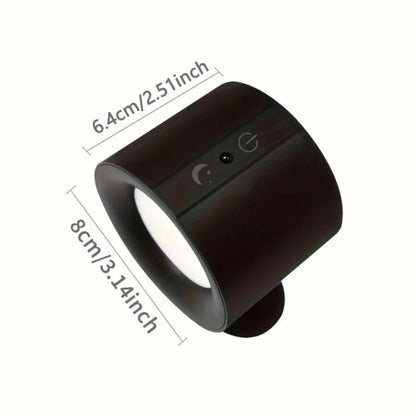 Black cylindrical device with dimensions labeled on a white background