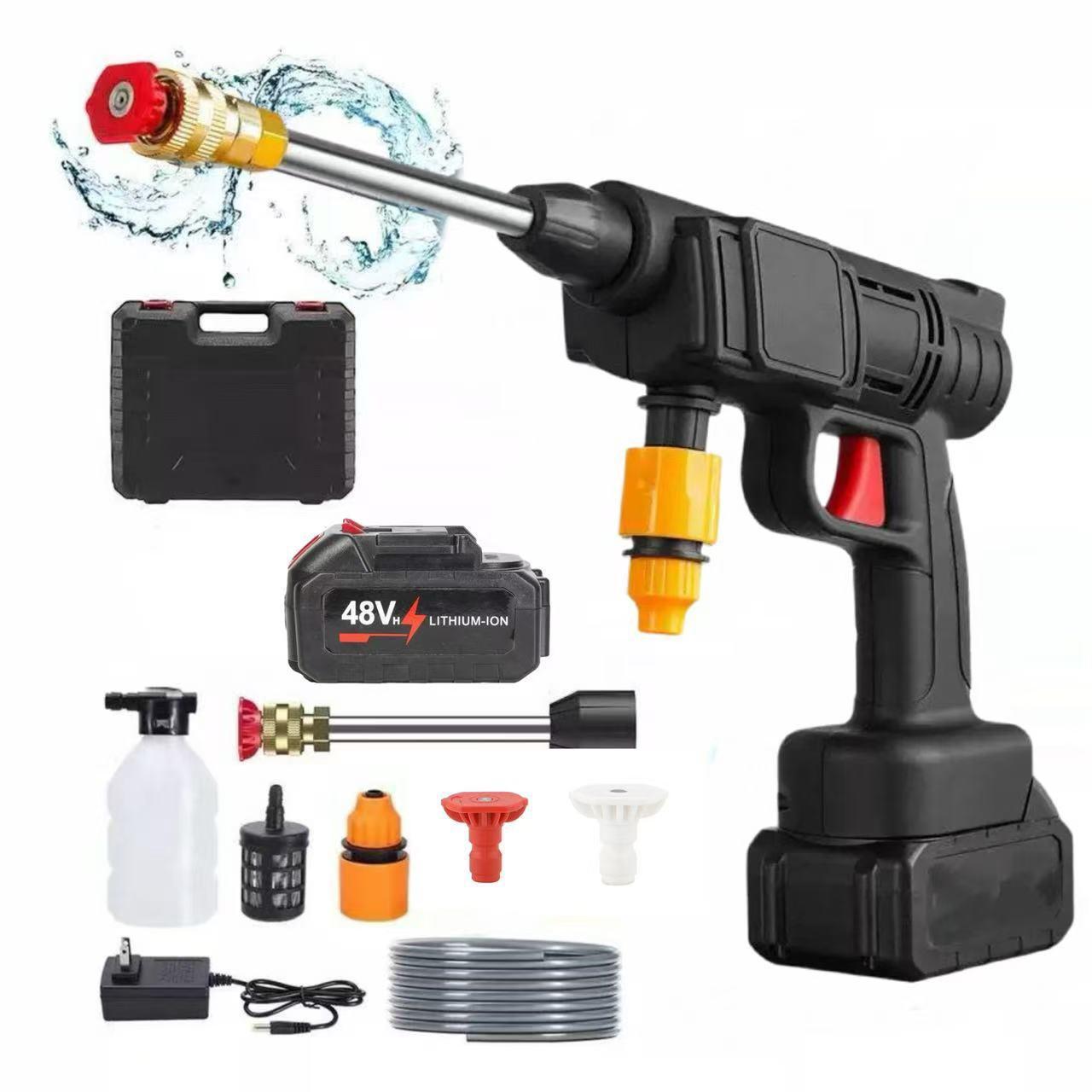 Electric pressure washer with accessories on a white background