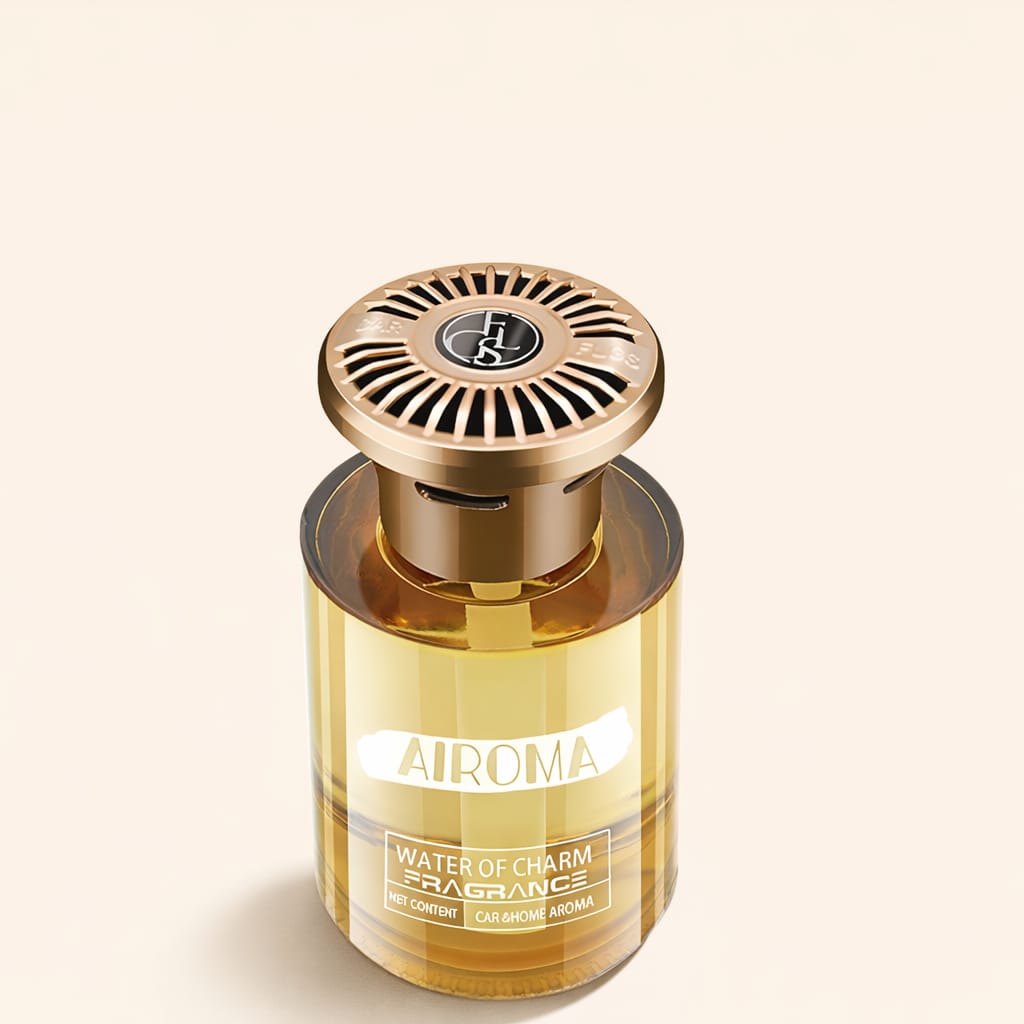 an orange kruworld aroma diffuser bottle on a beige background