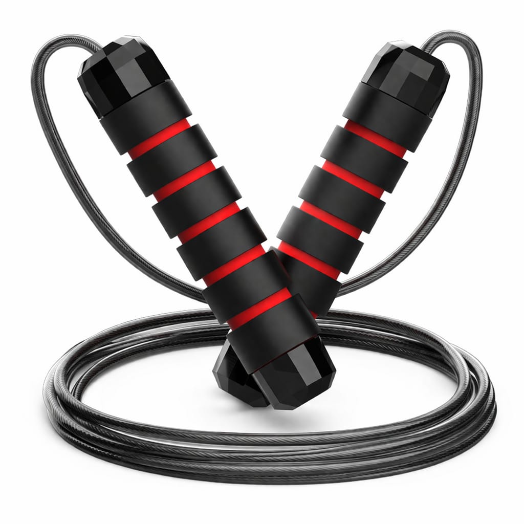 Black and red jump rope on a white background