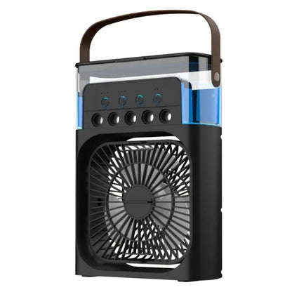 Black Portable fan with a handle on a white background