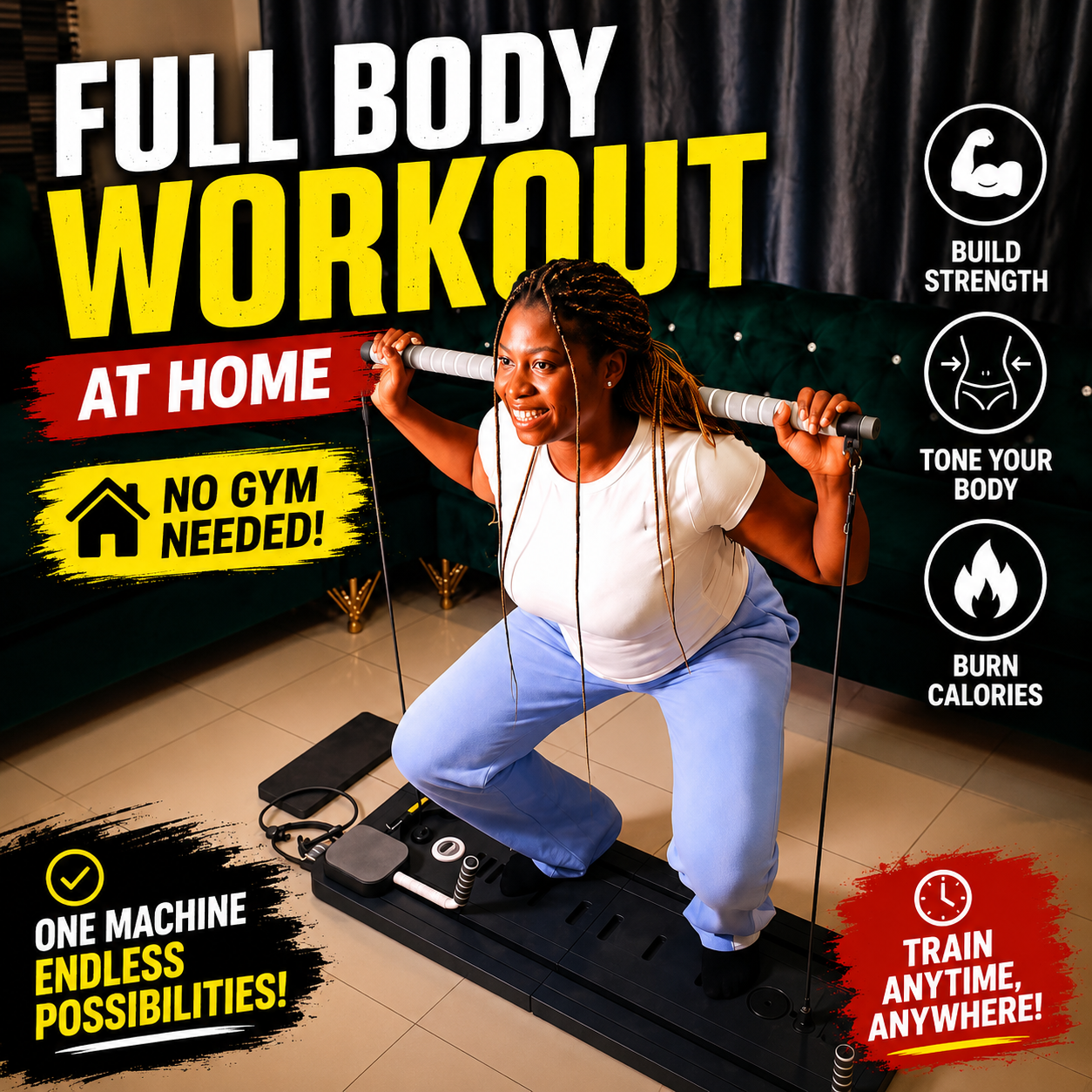 Load video: Portable home gym machine used for squats, resistance training, and body workout.