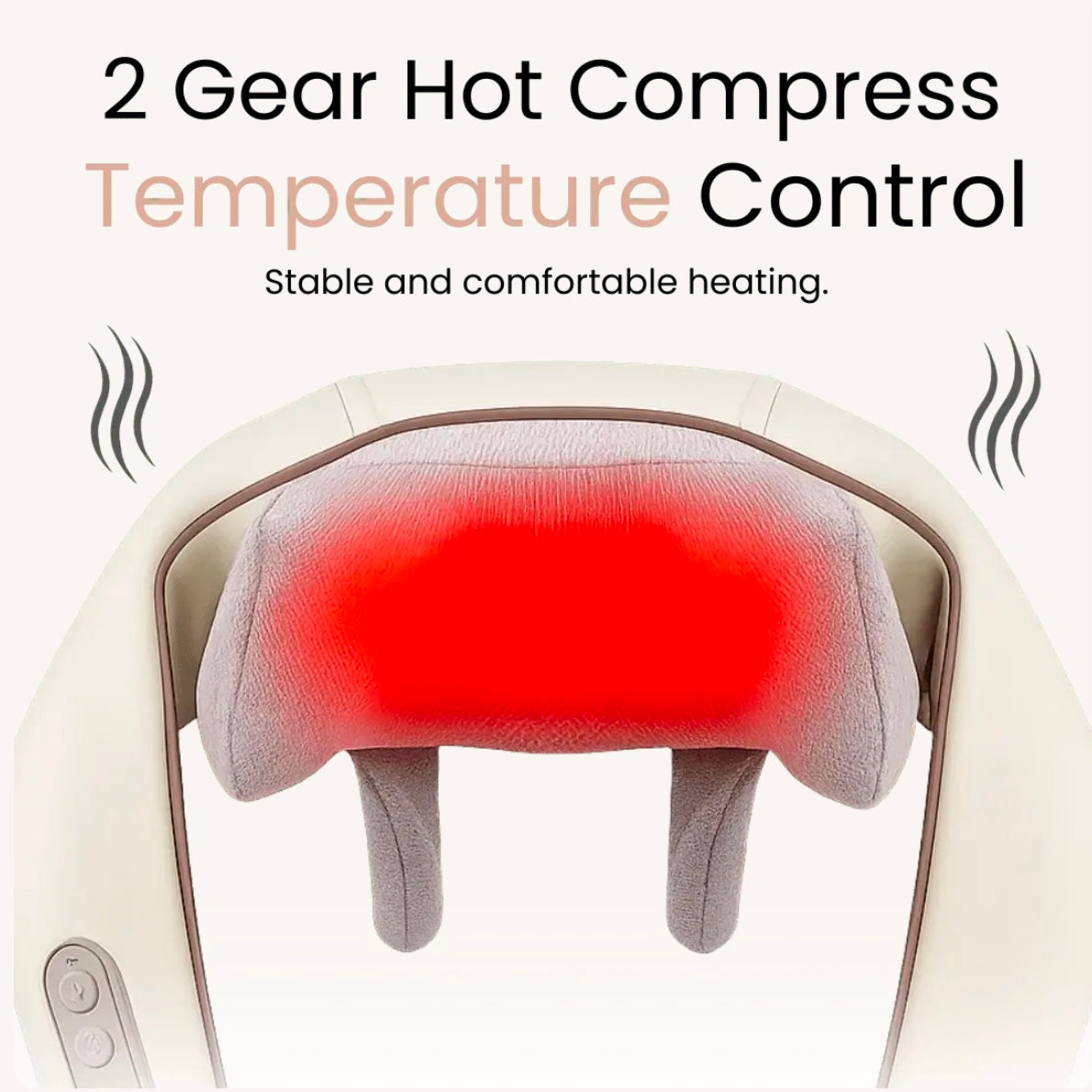 Hot compress with temperature control feature on a white background