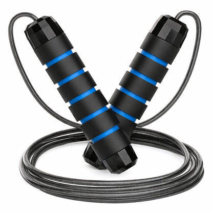 Black and blue jump rope on a white background