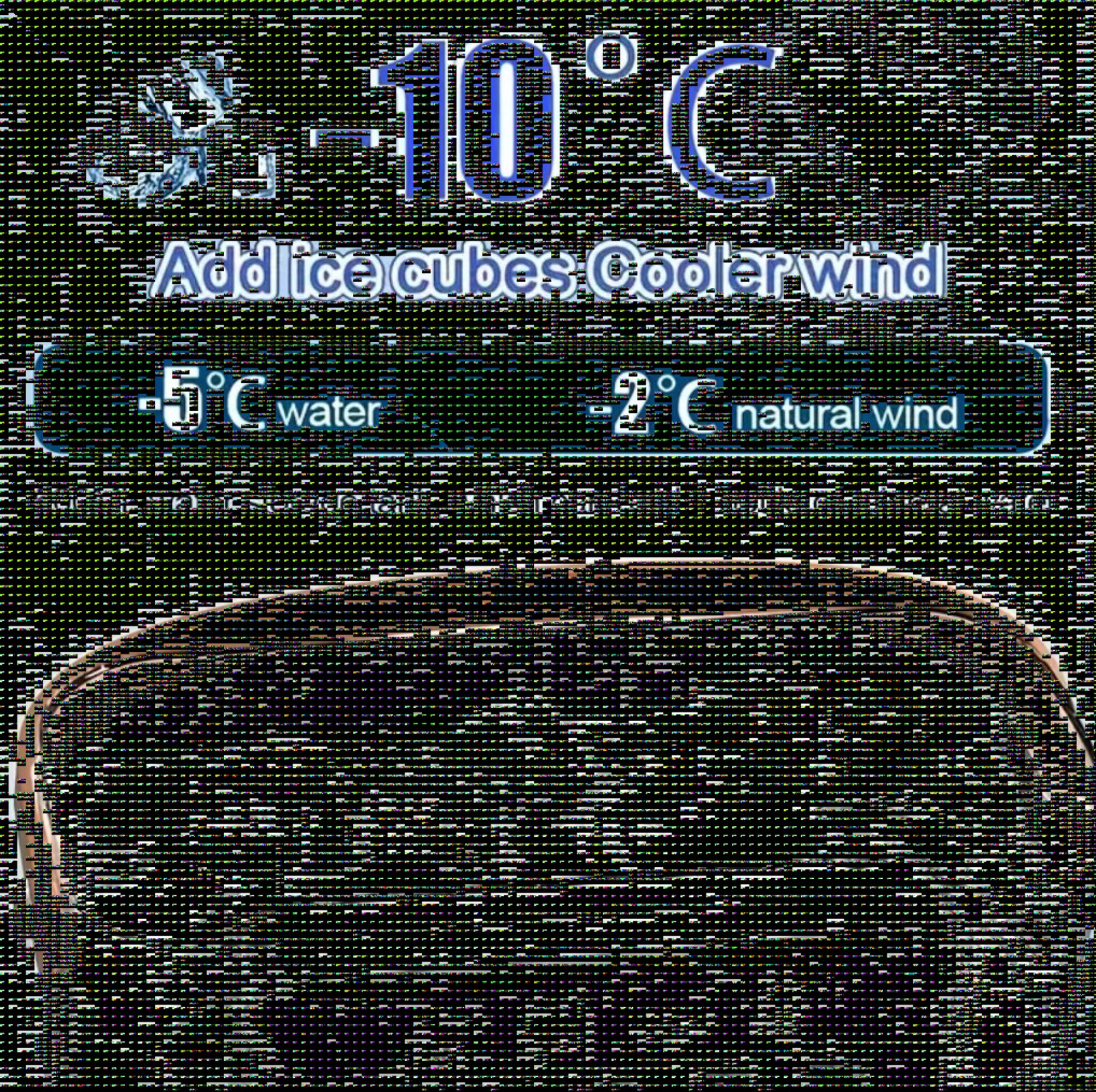 Ice cube cooler with temperature indicators and water storage tank.