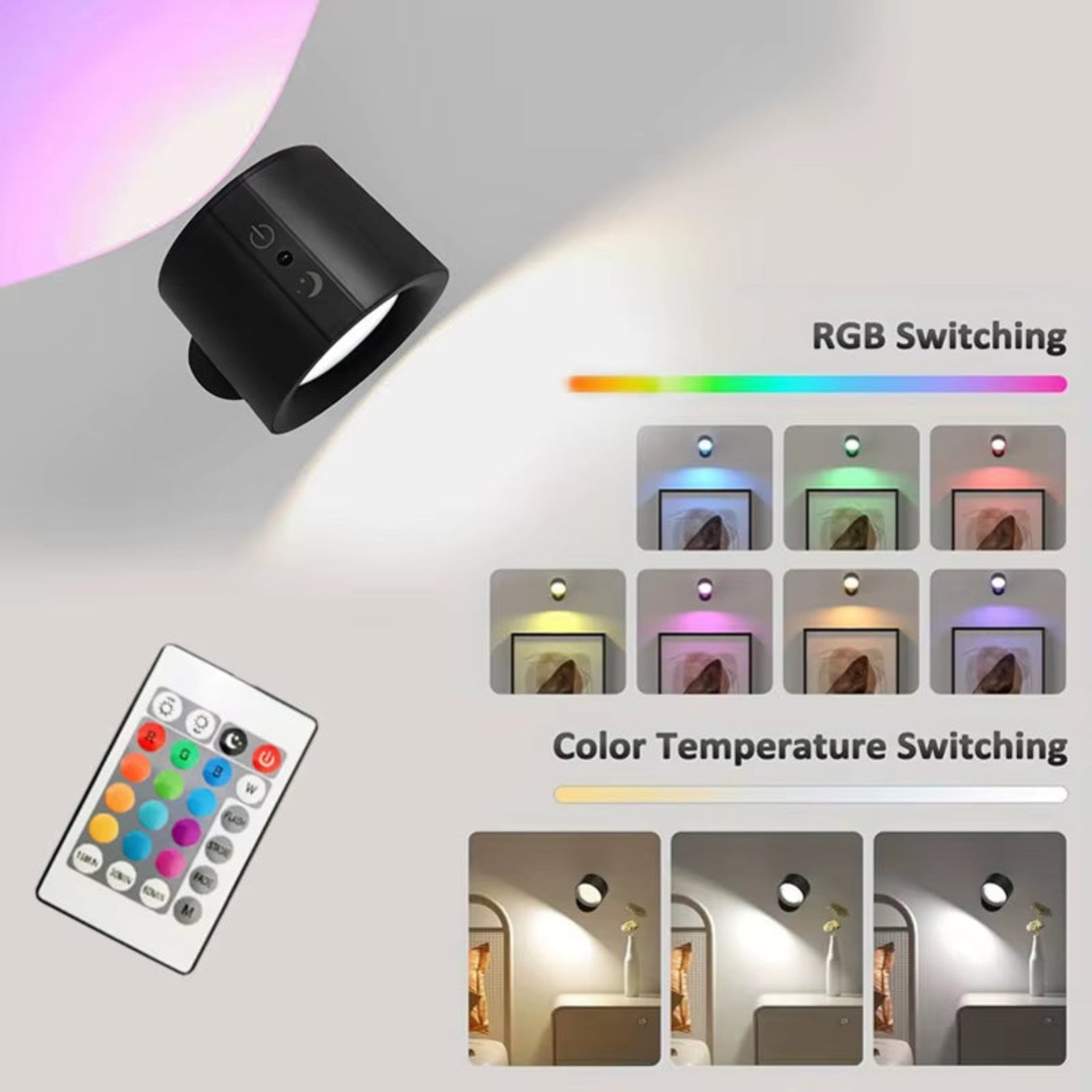 RGB Switching 12-Color 360° Rotating LED Wall Lamp