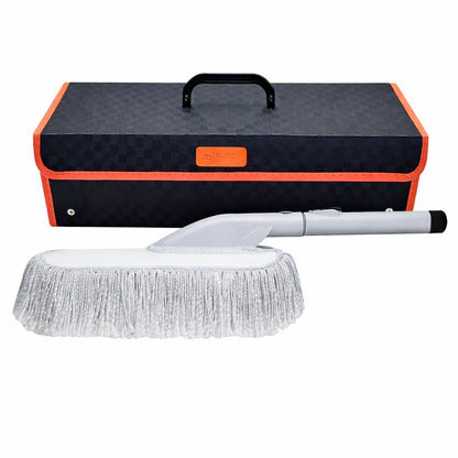 Car wash brush with black and orange carrying case on a white background