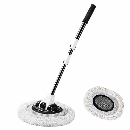 Spin mop with telescopic handle on a white background