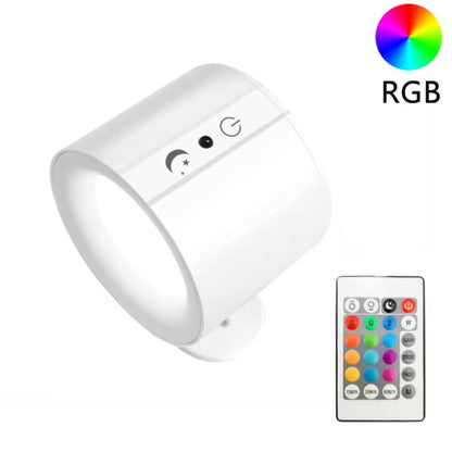 White LED light bulb with RGB color options and remote control on a white background
