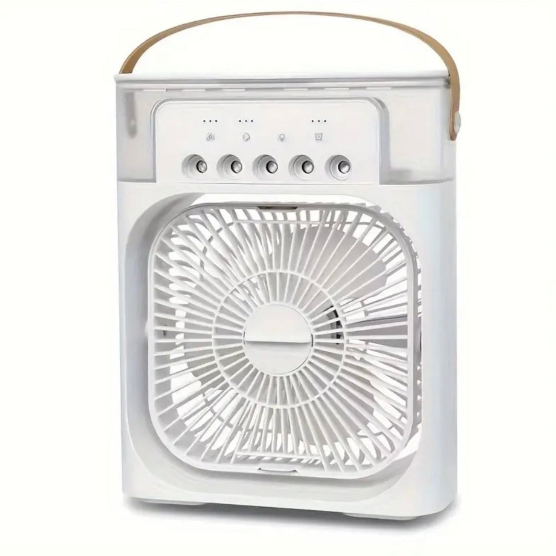 White Portable fan with a handle on a white background