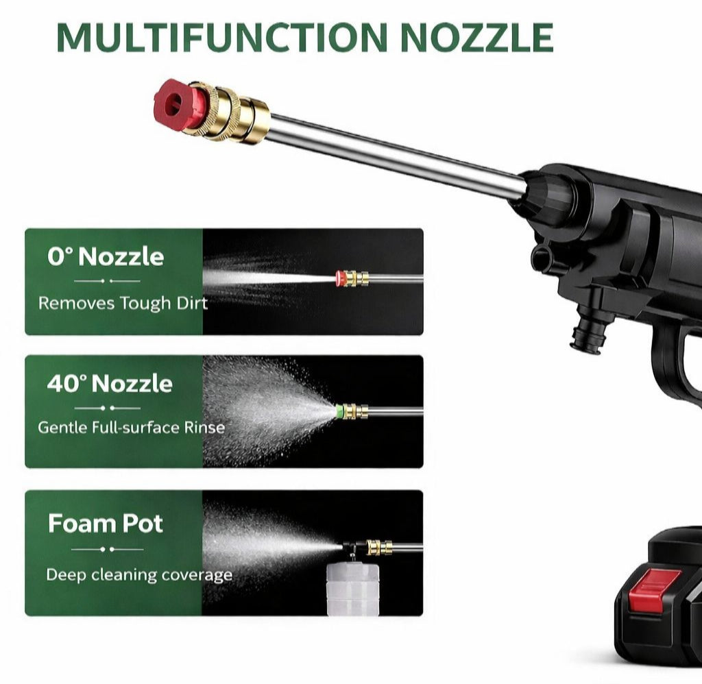 Multifunction nozzle with different spray settings on a white background