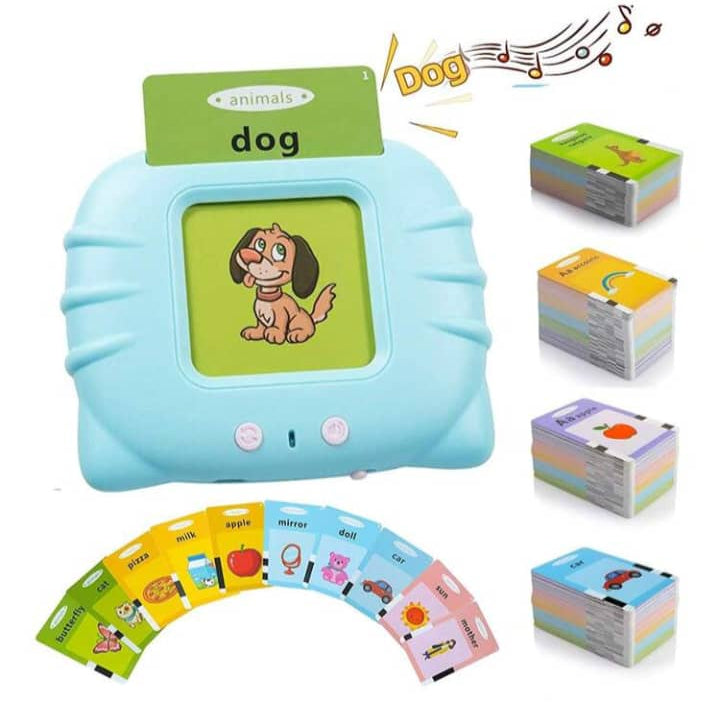 Educational toy with cards and flashcards on a white background