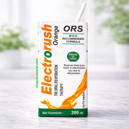 Electrorush Orange ORS drink box on a light background