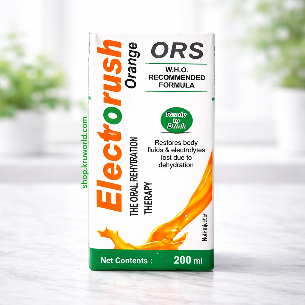 Electorush Orange ORS package on a white background