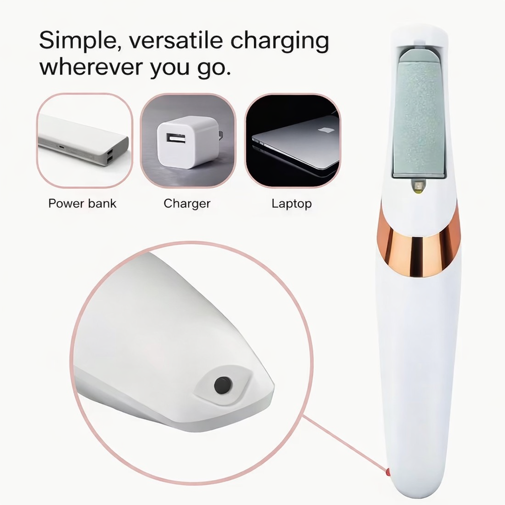 White electronic device with rose gold accents, charging options shown, on a white background
