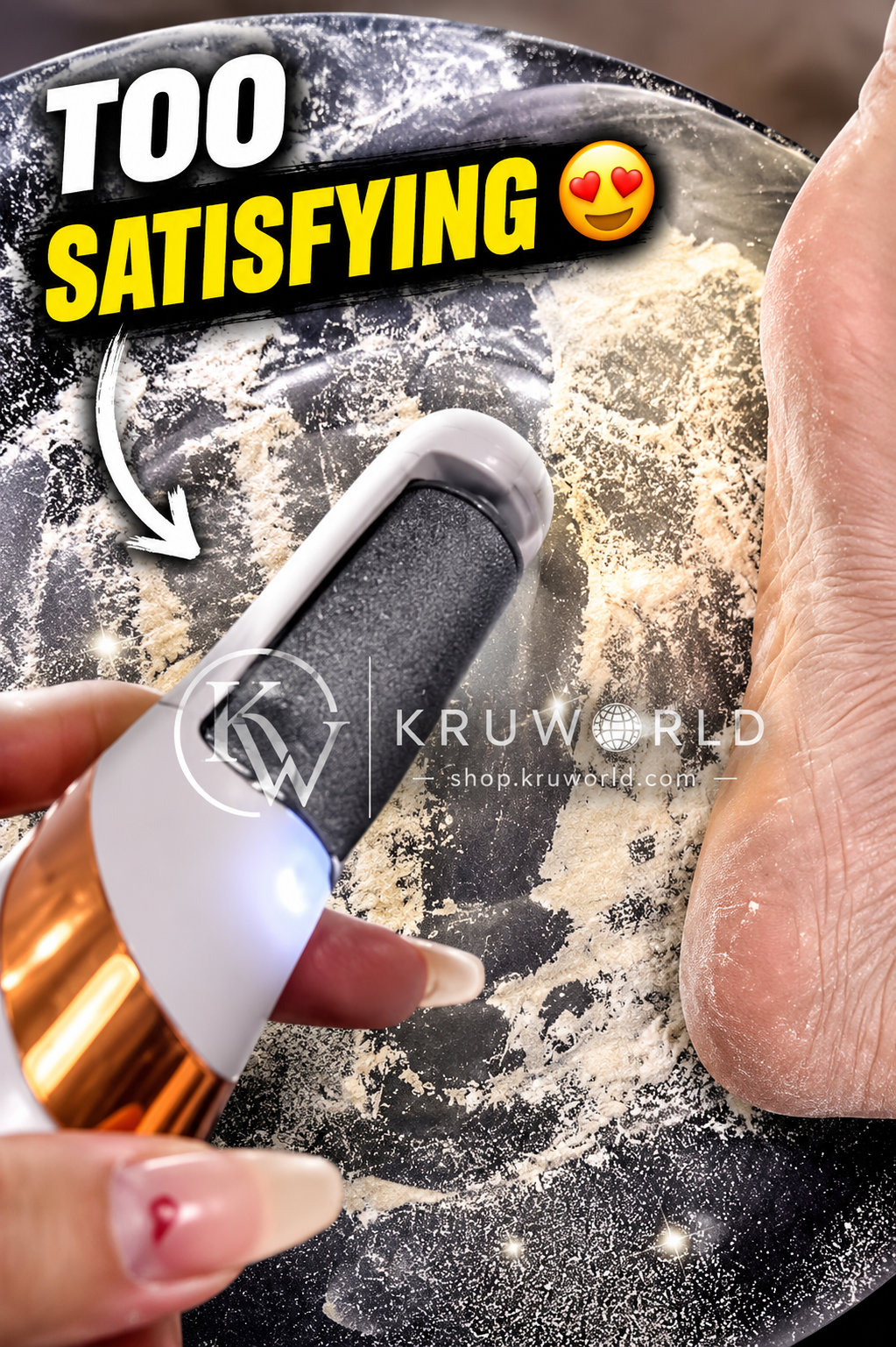 Load video: woman using a rechargeable foot exfoliator to remove rough dry skin and smooth cracked heels at home