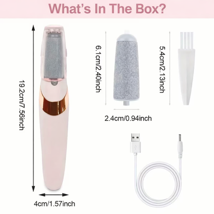 Grooming tool set with dimensions and components on a white background