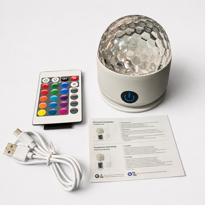 honeycomb design light with remote control, USB cable, and user manual on a white background