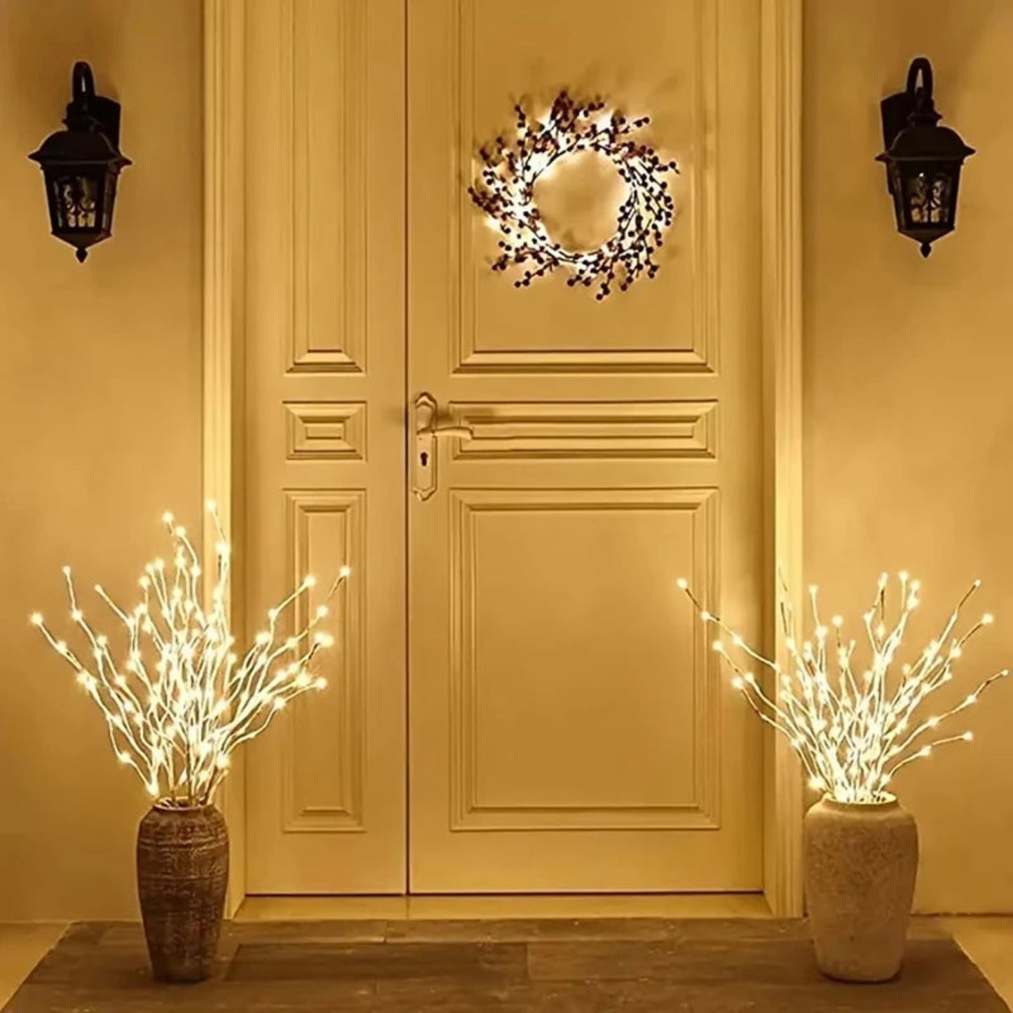 Kruworld™ White Birch LED Branch Light – Holiday Front Door with Warm White Glow (set of 2)