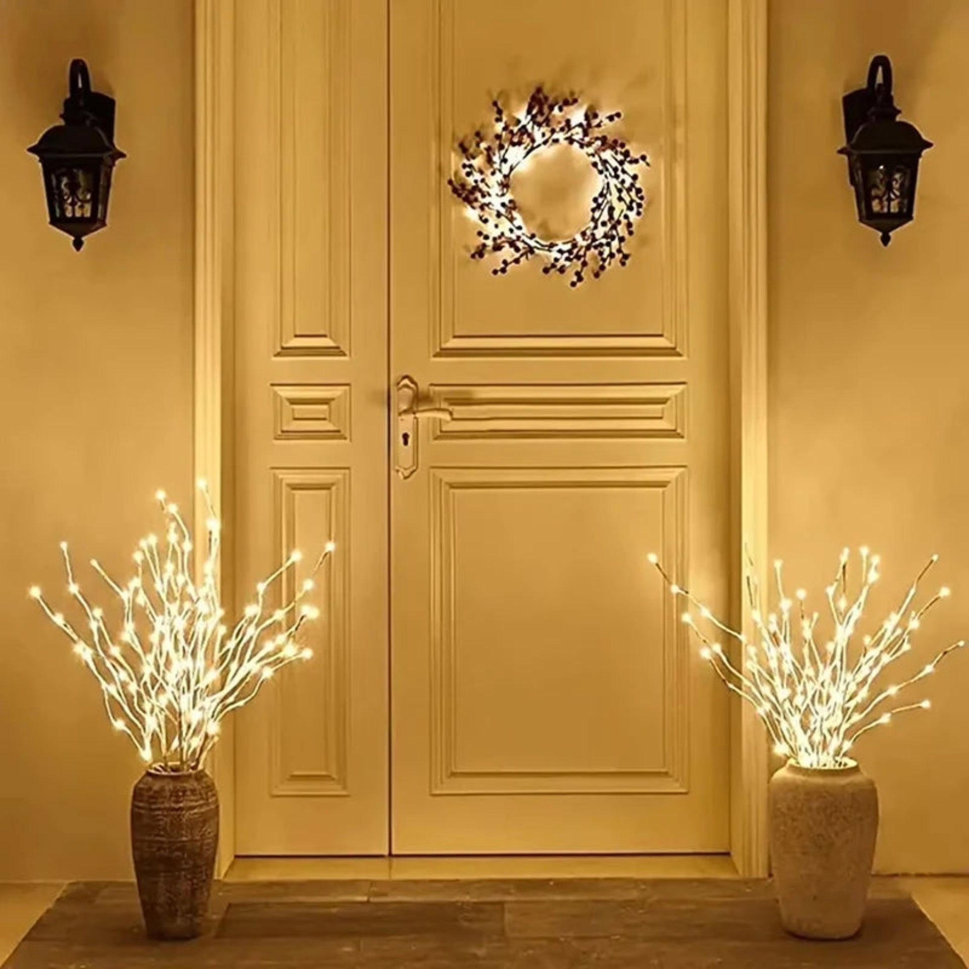 Kruworld™ White Birch LED Branch Light – Holiday Front Door with Warm White Glow (set of 2)