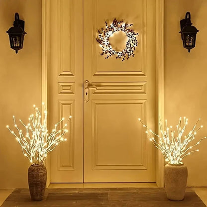 Kruworld™ White Birch LED Branch Light – Holiday Front Door with Warm White Glow (set of 2)